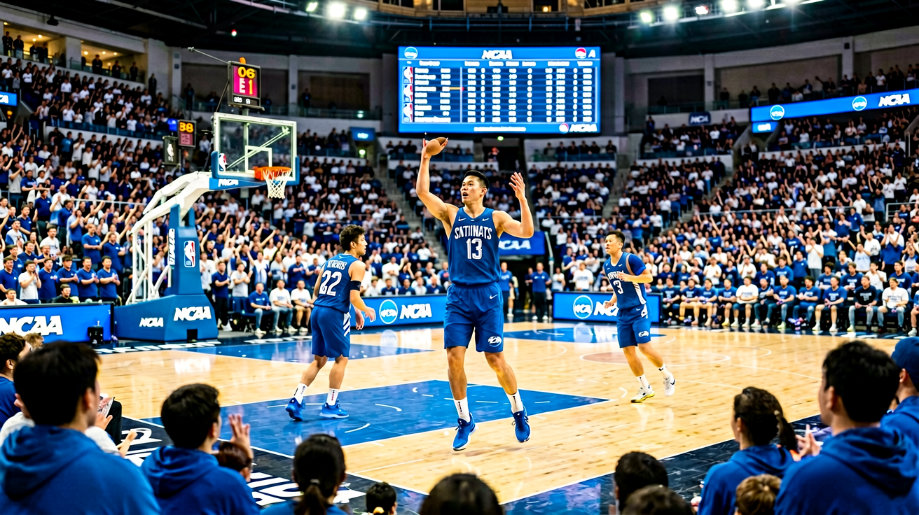 NCAA美国大学篮球联赛比赛现场，校园篮球氛围热烈